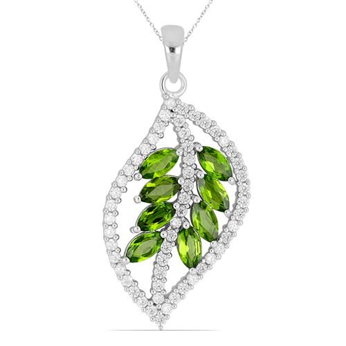 2.40 CT CHROME DIOPSIDE STERLING SILVER PENDANTS WITH WHITE ZIRCON #VP019981